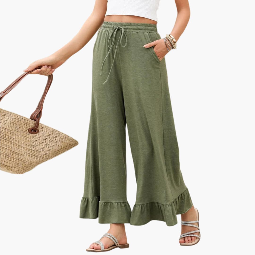 Women's Palazzo Pants Elastic Waist Ruffled Hem