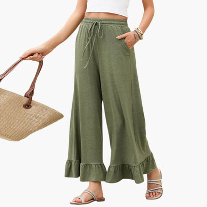 Women's Palazzo Pants Elastic Waist Ruffled Hem
