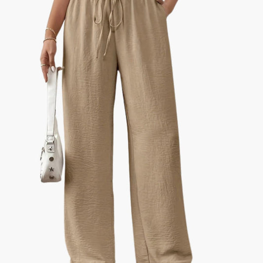 Women's Palazzo Pants Elastic Waistband Tie Belt - Fashinoza