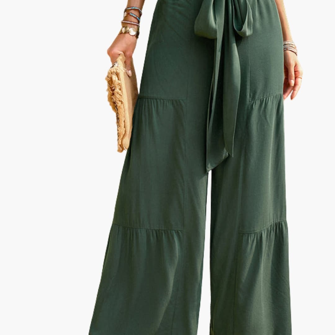 Women's Palazzo Pants Ruffle Detail Tie Belt - Fashinoza