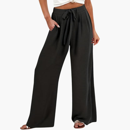 Women's Palazzo Pants Tie Waist Side Pockets
