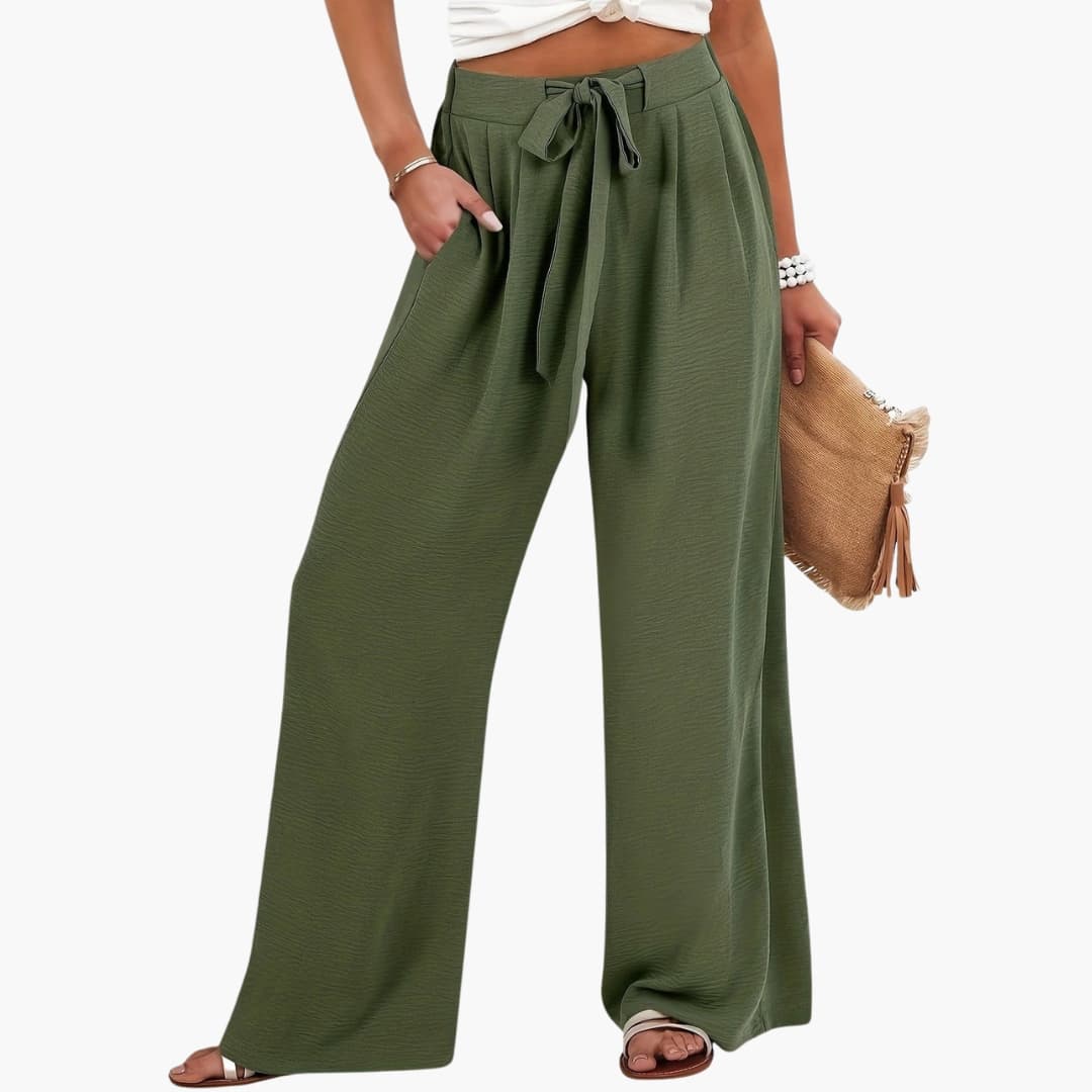 Women's Palazzo Pants Tie Waist Side Pockets