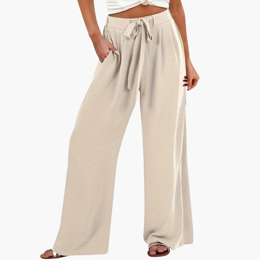 Women's Palazzo Pants Tie Waist Side Pockets