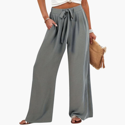 Women's Palazzo Pants Tie Waist Side Pockets