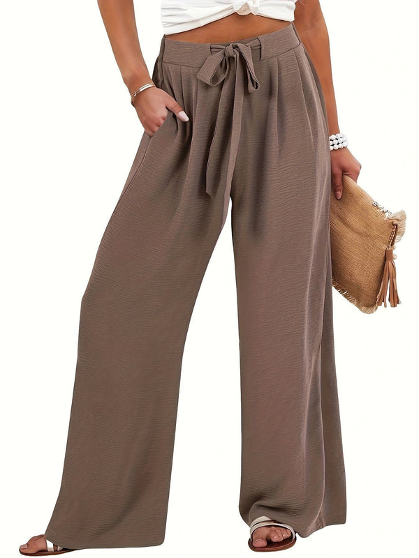 Women's Wide Leg Palazzo Pants Tie Waist - Fashinoza