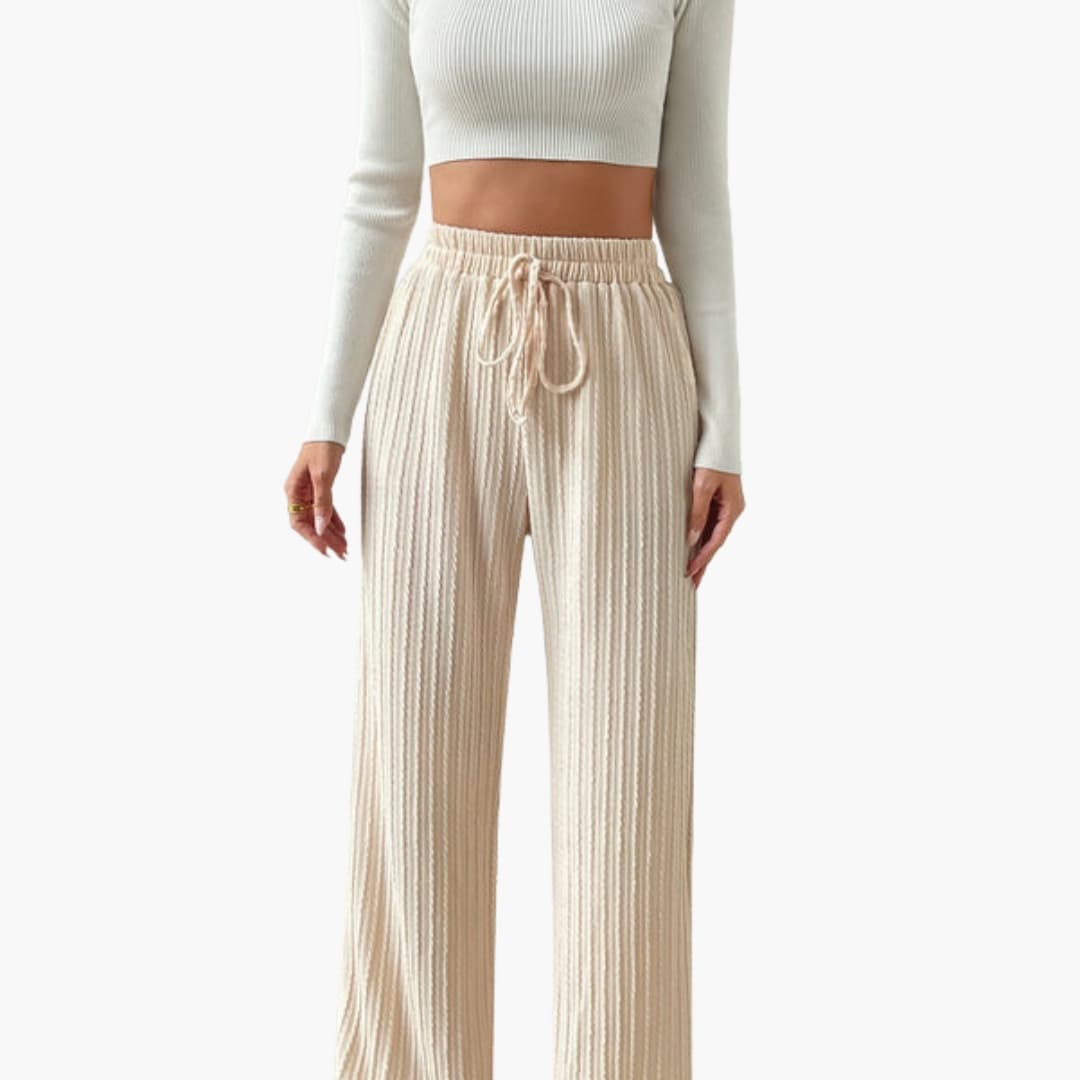 Women's Palazzo Pants Cord Texture Elastic Waist - Fashinoza