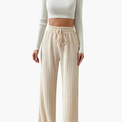 Women's Palazzo Pants Cord Texture Elastic Waist - Fashinoza