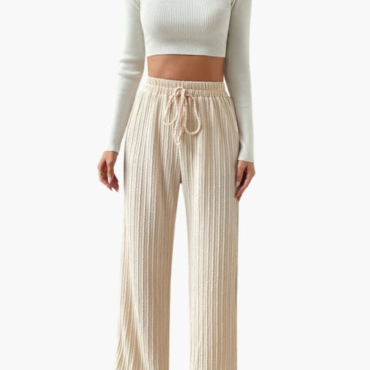 Women's Palazzo Pants Cord Texture Elastic Waist - Fashinoza