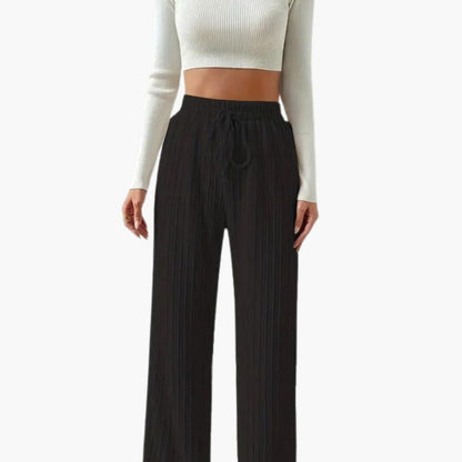 Women's Palazzo Pants Cord Texture Elastic Waist