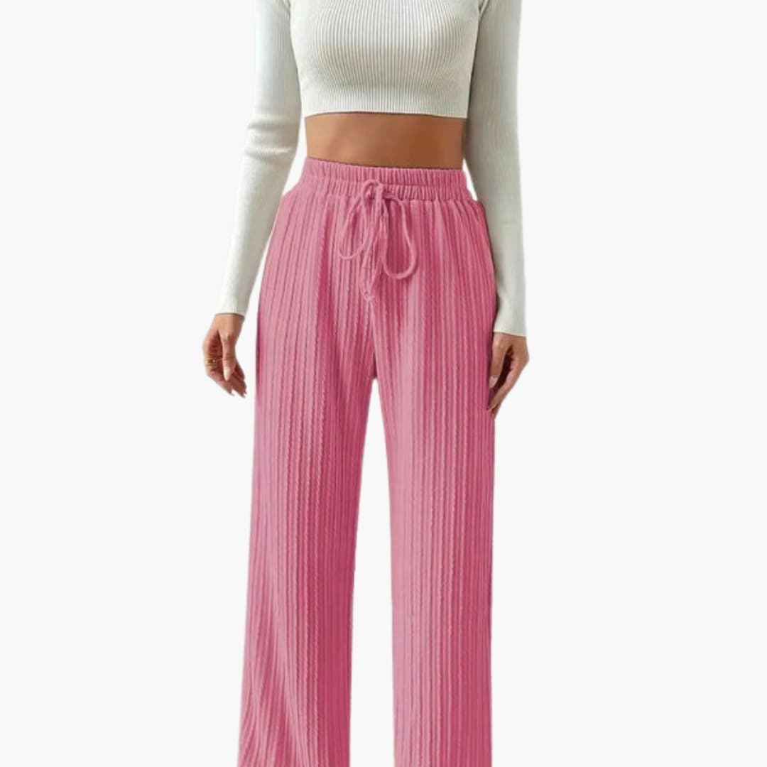 Women's Palazzo Pants Cord Texture Elastic Waist