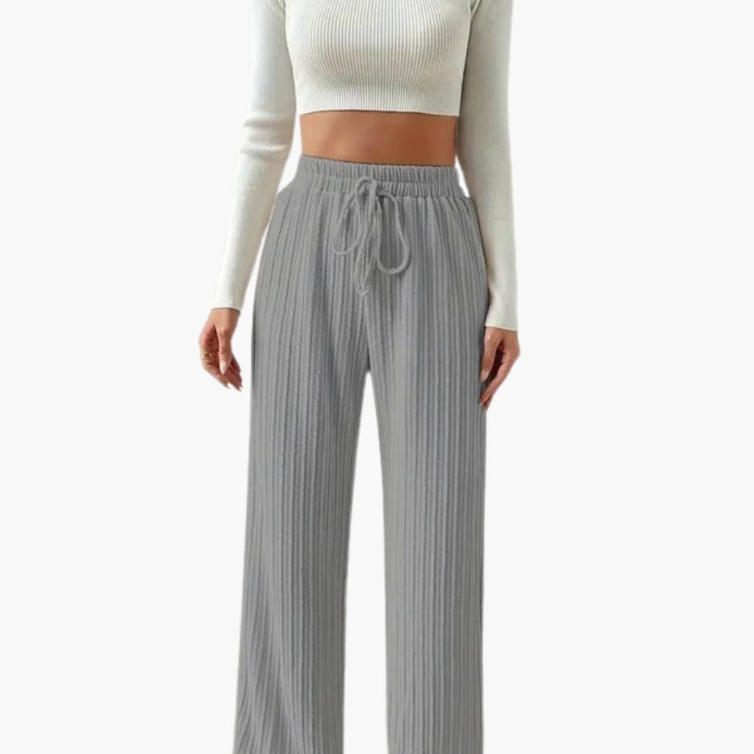 Women's Palazzo Pants Cord Texture Elastic Waist