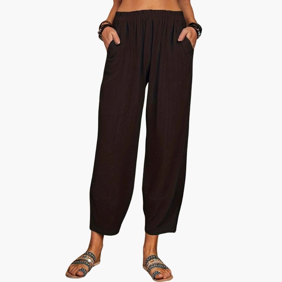 Women's Palazzo Pants Elastic Waist Hip Pockets