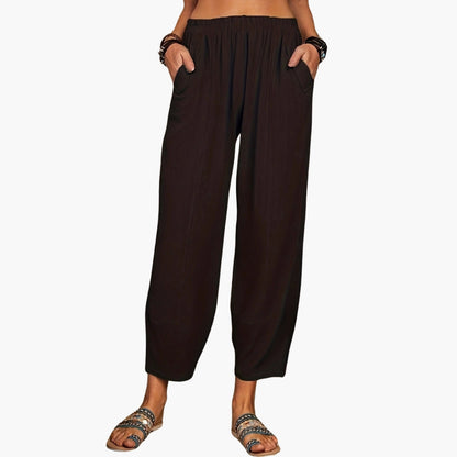 Women's Palazzo Pants Elastic Waist Hip Pockets