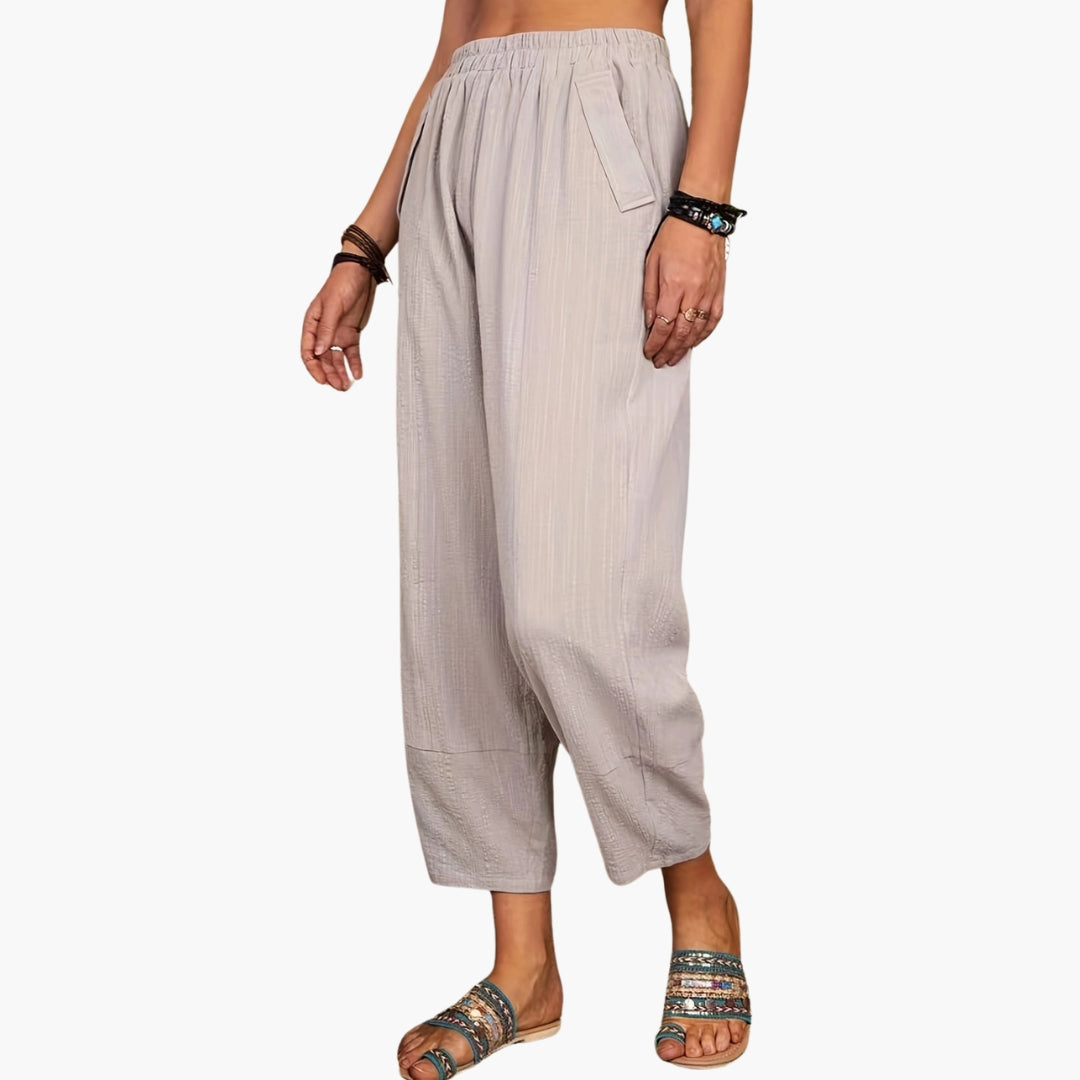 Women's Palazzo Pants Elastic Waist Hip Pockets - Fashinoza
