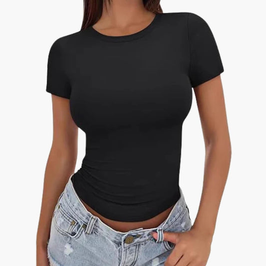 Women's Plain Round Neck T-Shirt Regular - Fashinoza