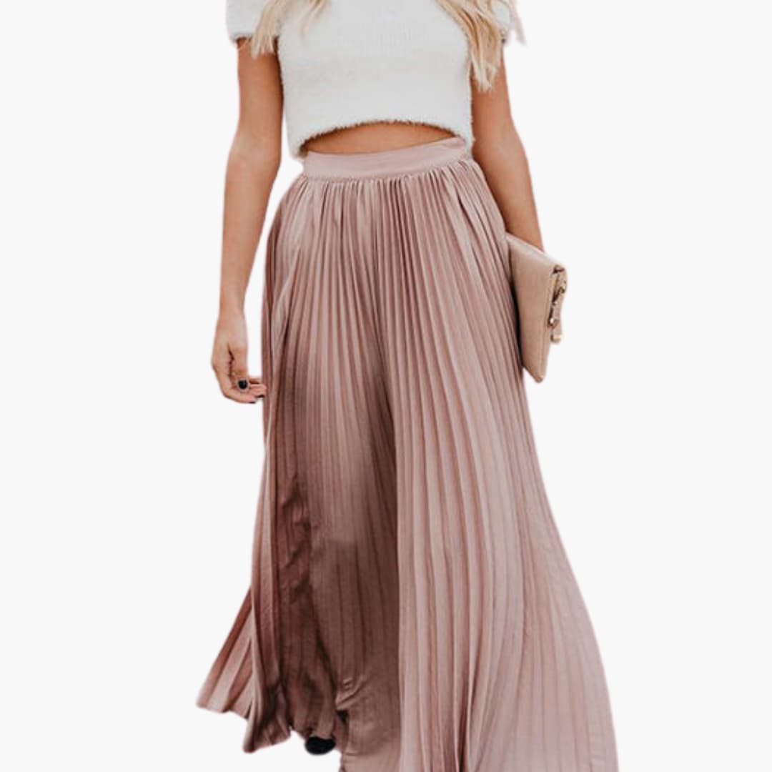 Women's Pleated Maxi Skirt Elastic Waist - Fashinoza