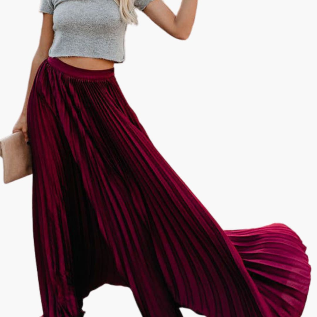 Women's Pleated Maxi Skirt Elastic Waist