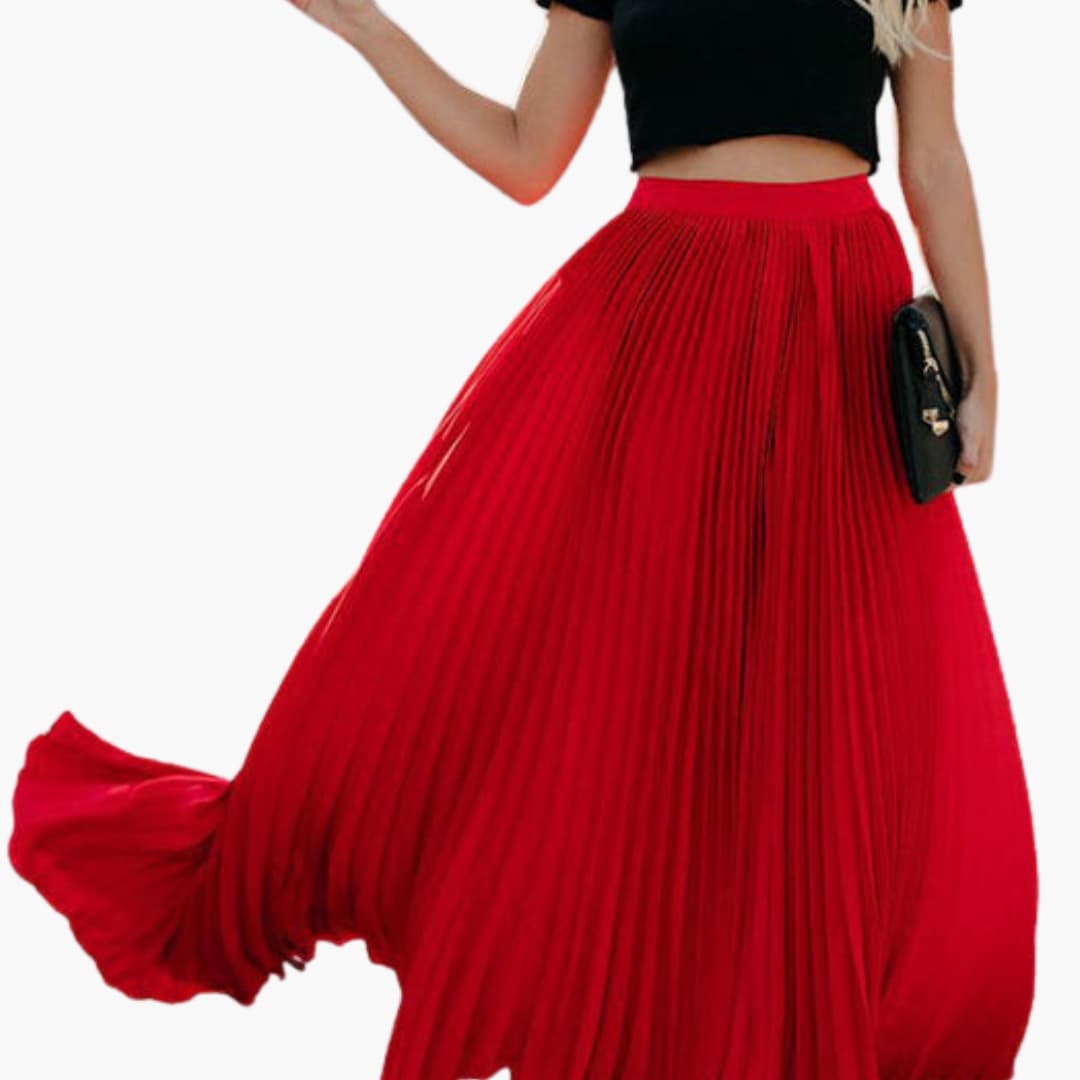 Women's Pleated Maxi Skirt Elastic Waist