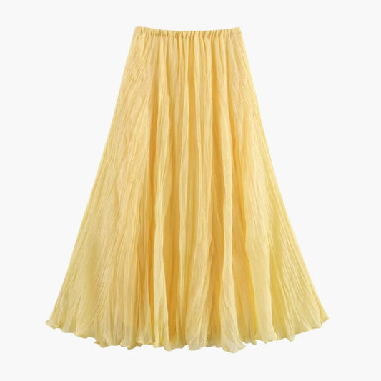 Women's Pleated Maxi Skirt Elastic Waist Long - Fashinoza