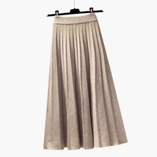Women's Pleated Maxi Skirt Elastic Waist Ribbed - Fashinoza