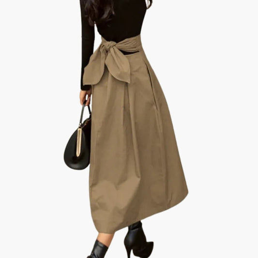 Women's High Waist Pleated Skirt with Bow Detail - Fashinoza