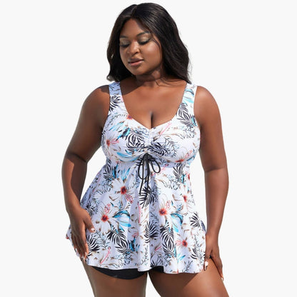 Women's Plus Size Floral Tankini Swimsuit Mid-Rise Bottom - Fashinoza