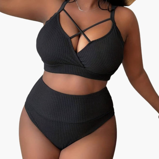 Women's Plus Size High-Waisted Bikini Set - Fashinoza