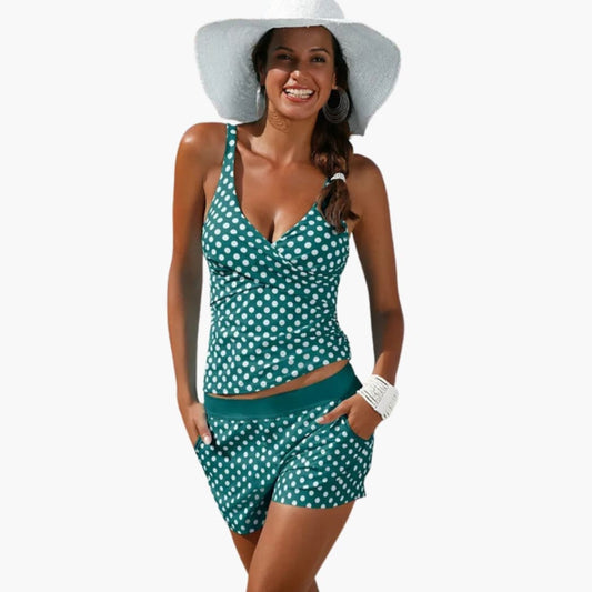 Women's High Waisted Polka Dot Swim Shorts Set - Fashinoza