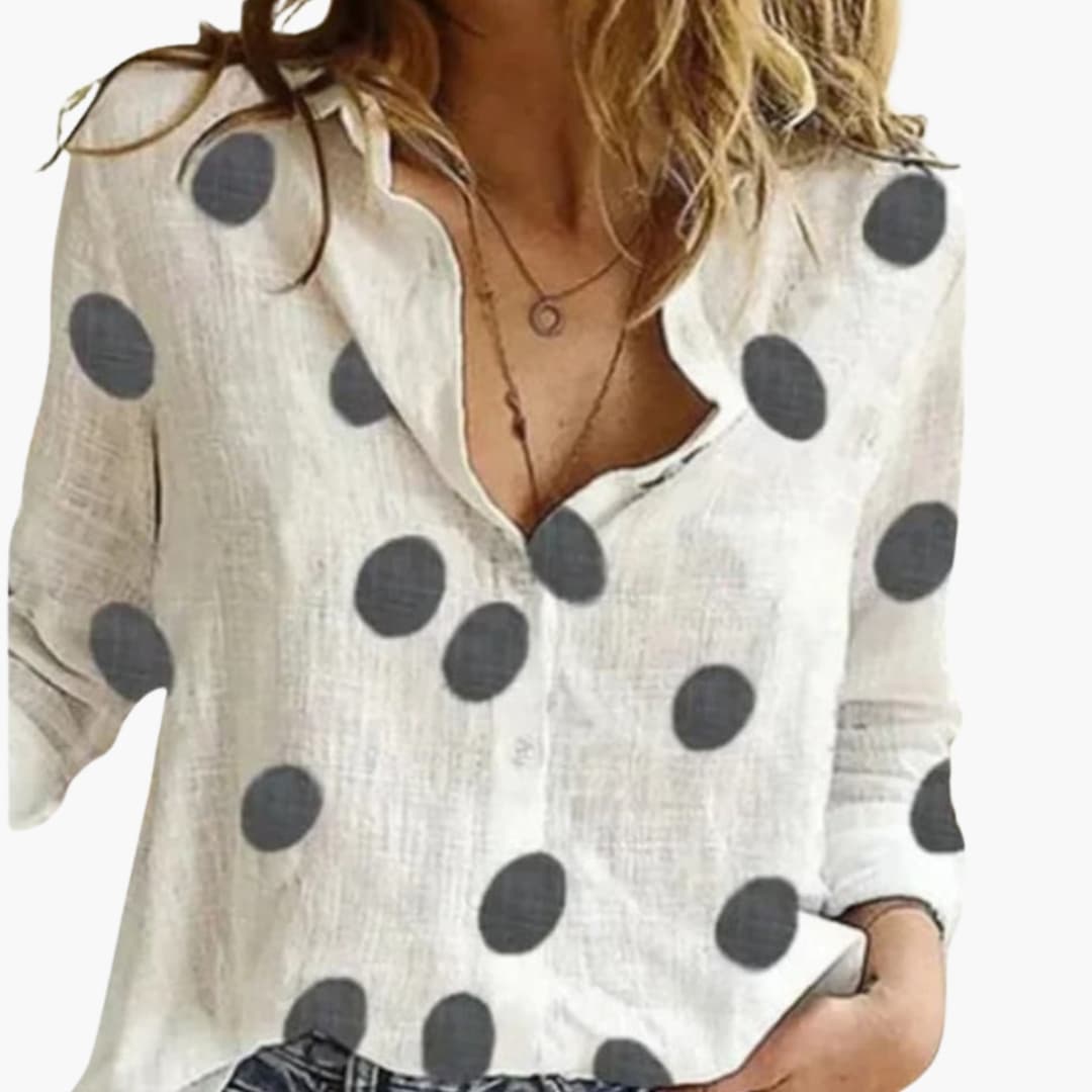 Women's Long Sleeve Blouse Polka Dot Woven - Fashinoza