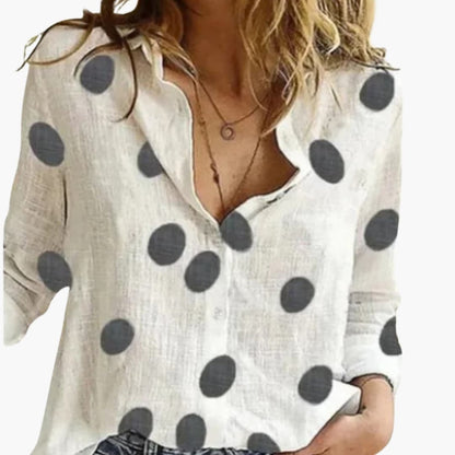 Women's Long Sleeve Blouse Polka Dot Woven - Fashinoza