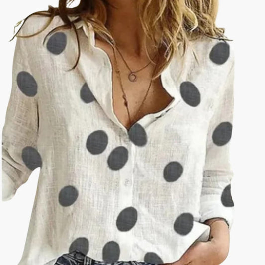 Women's Long Sleeve Blouse Polka Dot Woven - Fashinoza