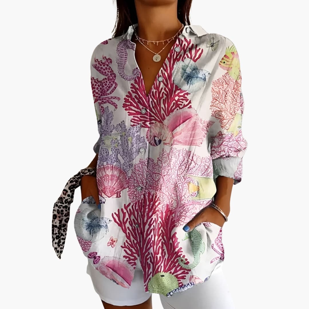 Women's Short Sleeve Blouse Loose Fit Printed