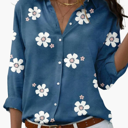 Women's Long Sleeve Blouse Loose Fit Collared White