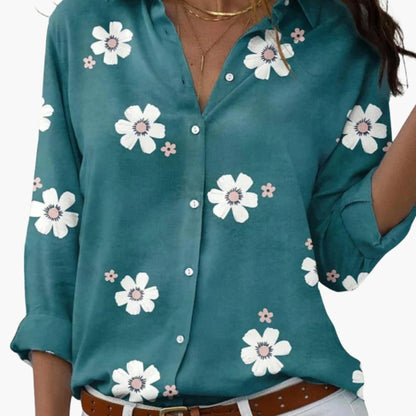 Women's Long Sleeve Blouse Loose Fit Collared White