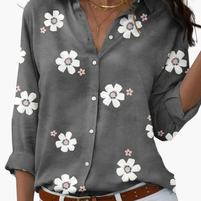Women's Long Sleeve Blouse Loose Fit Collared White
