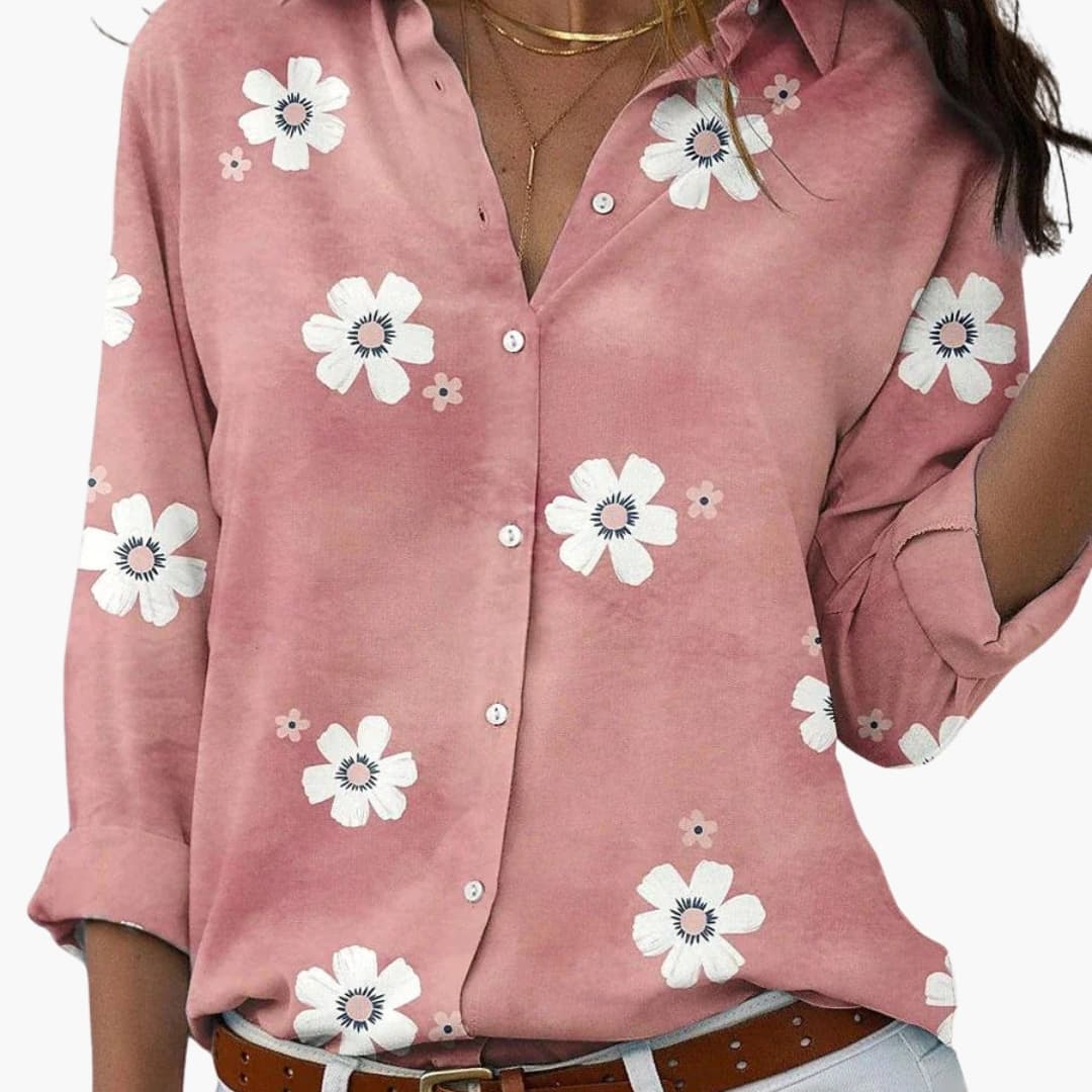 Women's Long Sleeve Blouse Loose Fit Collared White - Fashinoza