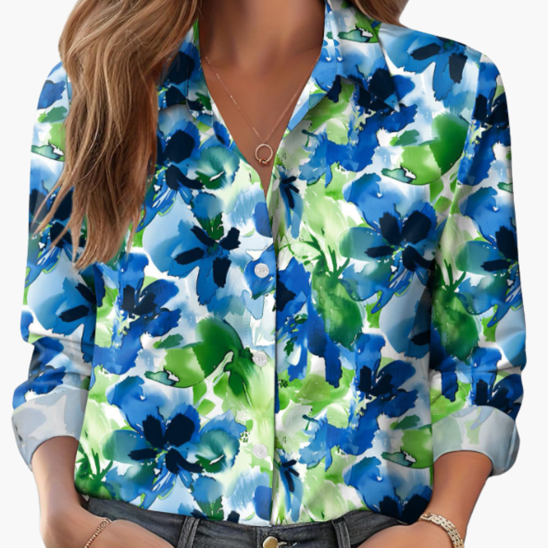 Women's Long Sleeve Collared Polyester Blouse