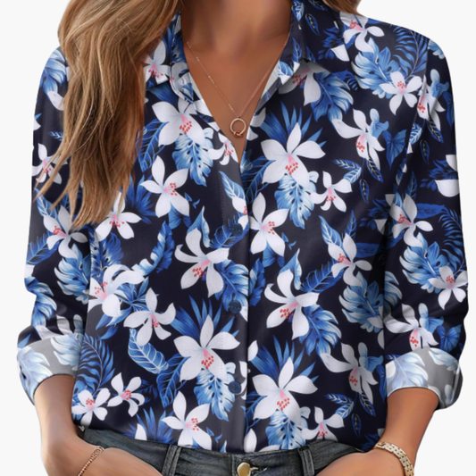 Women's Long Sleeve Collared Polyester Blouse - Fashinoza