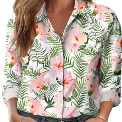 Women's Long Sleeve Collared Polyester Blouse