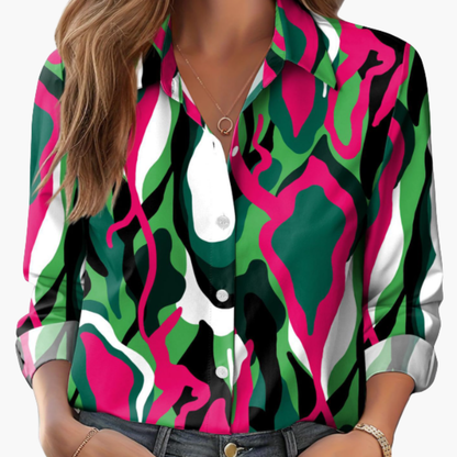 Women's Long Sleeve Collared Polyester Blouse