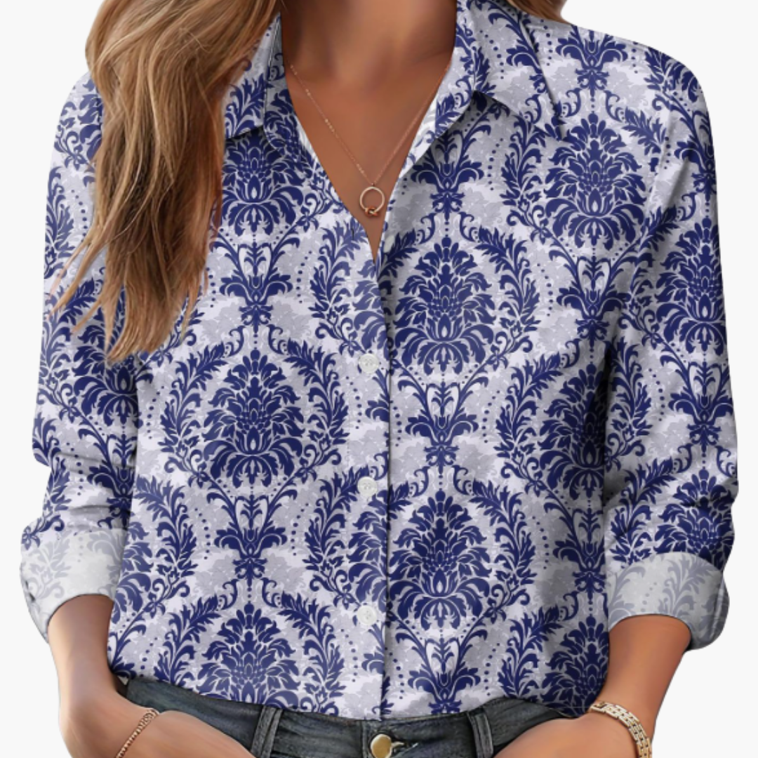 Women's Long Sleeve Collared Polyester Blouse