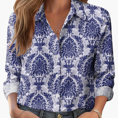 Women's Long Sleeve Collared Polyester Blouse