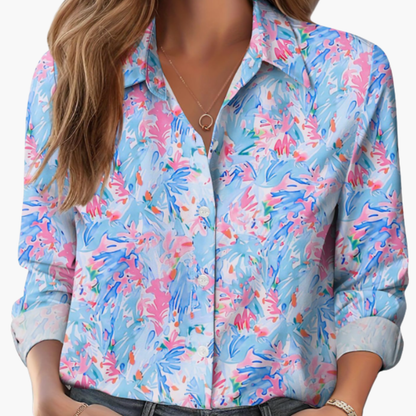 Women's Long Sleeve Collared Polyester Blouse