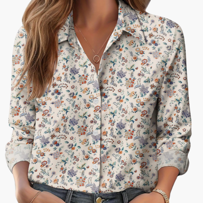 Women's Long Sleeve Collared Polyester Blouse