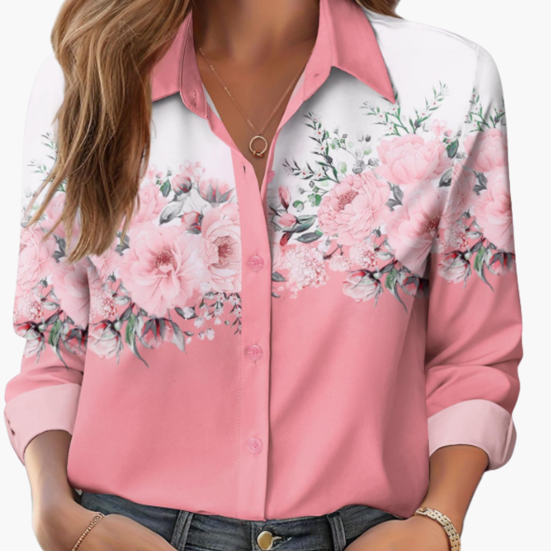 Women's Long Sleeve Collared Polyester Blouse