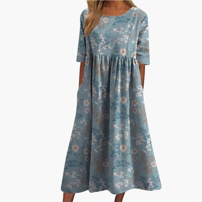 Women's Short Sleeve Midi Dress Loose Fit Printed Summer