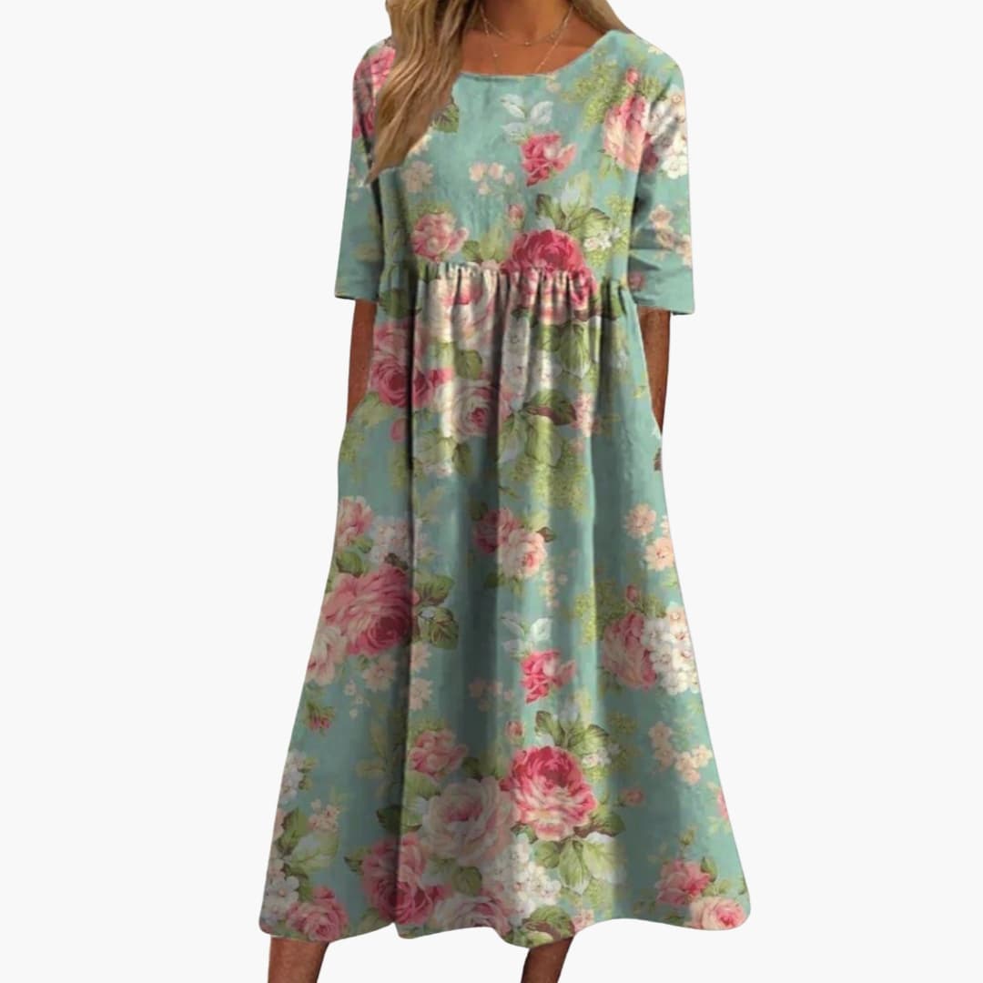 Women's Short Sleeve Midi Dress Loose Fit Printed Summer