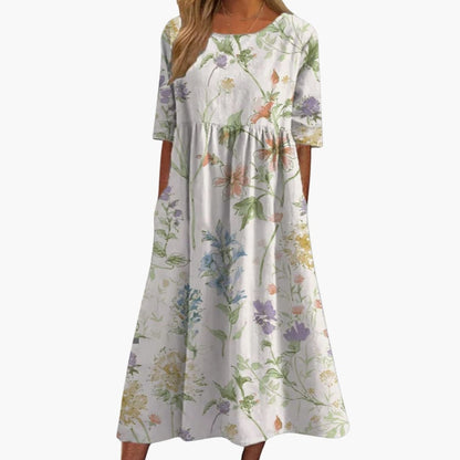 Women's Short Sleeve Midi Dress Loose Fit Printed Summer