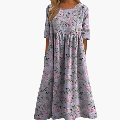 Women's Short Sleeve Midi Dress Loose Fit Printed Summer