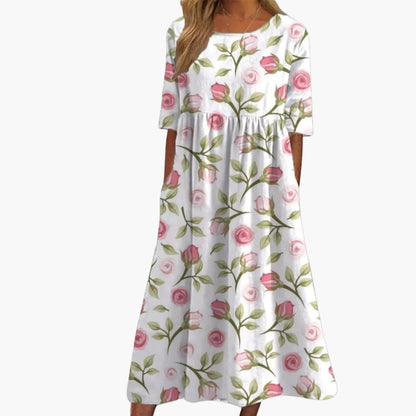 Women's Short Sleeve Midi Dress Loose Fit Printed Summer